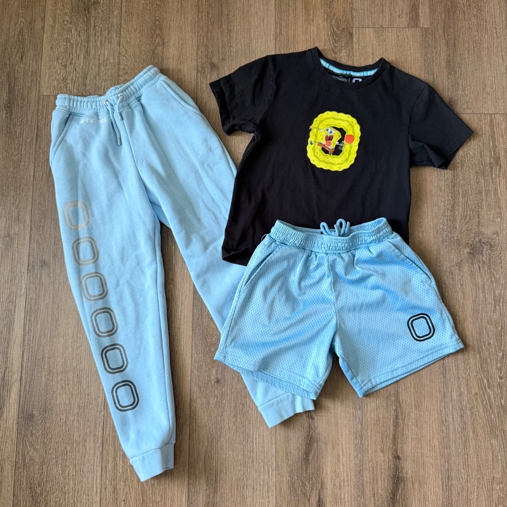 Overtime SpongeBob 3pc Set Boys Youth Large Blue Black Joggers Shorts Tee